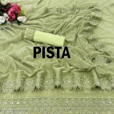 Vragi Embellished Bollywood Lycra Blend Saree(Light Green)