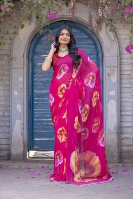 Leelavati Printed Daily Wear Chiffon Saree(Pink)