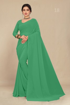 STAVA CREATION Solid/Plain Daily Wear Georgette Saree(Green)