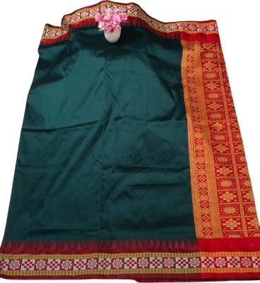 LYANNA Solid/Plain, Temple Border Sambalpuri Handloom Dupion Silk Saree(Dark Green)