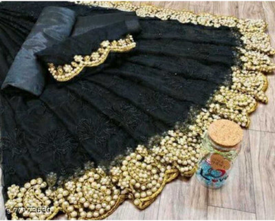 SkyFlock Embroidered, Embellished Bollywood Net Saree(Black)