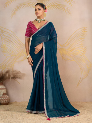 Sareemall Embellished Bollywood Georgette Saree(Blue)
