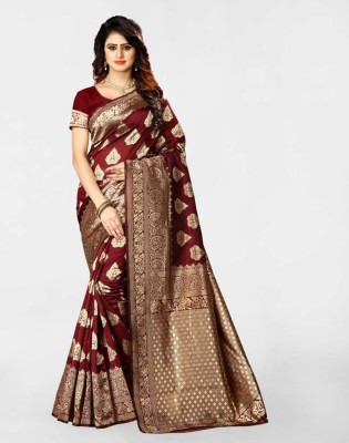 SIRIL Self Design, Woven, Embellished Banarasi Silk Blend, Jacquard Saree(Maroon)