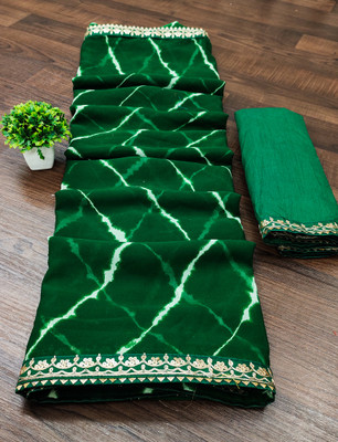 ASTEYAM Striped Leheria Georgette Saree(Green)