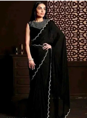 CENTURY CREATION Embellished Bollywood Georgette Saree(Black)