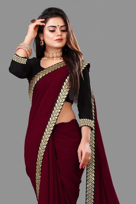 SHREE SHUBH CREATION Solid/Plain Daily Wear Georgette Saree(Maroon)
