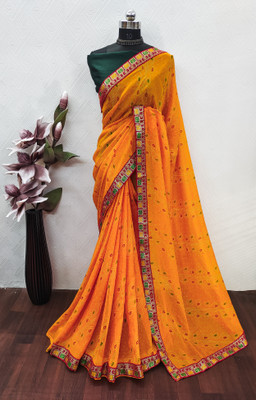 Chhaya Printed Bandhani Georgette Saree(Orange, Yellow)