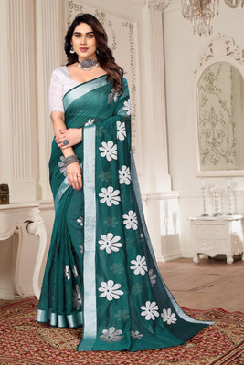 HouseOfCommon Printed Chanderi Chanderi, Cotton Silk Saree(Green)