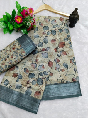 HangerStories Printed Kanjivaram Pure Cotton, Cotton Silk Saree(Multicolor)