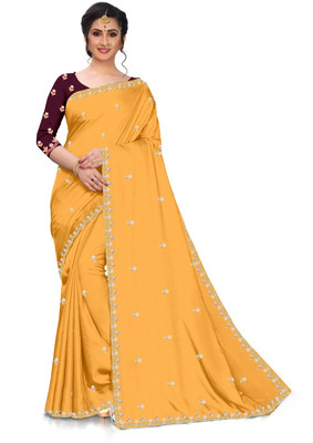 kaushal textiles Embroidered Bollywood Georgette Saree(Gold)