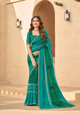 Laxmipati sarees Printed Bollywood Georgette Saree(Green)