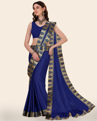 FabDaisy Solid/Plain Banarasi Chiffon Saree(Blue)