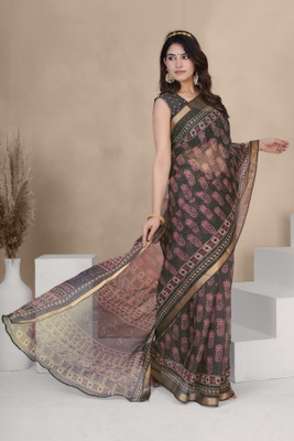 MIRCHI FASHION Printed Kota Doria Polyester Saree(Grey, Red, Cream)