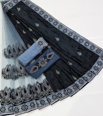 Apnisha Embroidered Bollywood Pure Silk Saree(Black)