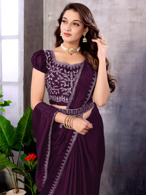 ISHA TRADE Embroidered Bollywood Georgette Saree(Purple)