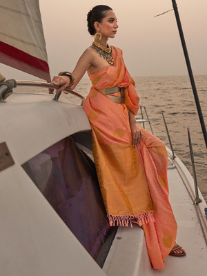 Sareemall Woven Kanjivaram Silk Blend Saree(Pink)