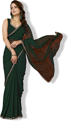 LOROFY Solid/Plain Bollywood Georgette Saree(Dark Green)
