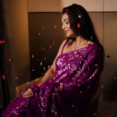 Bhojal Creation Embellished Bollywood Georgette Saree(Purple)