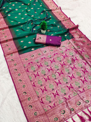 Divastri Woven Banarasi Cotton Silk Saree(Green)