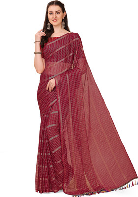 JS Clothing Mart Checkered Banarasi Crepe Saree(Red)