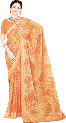 The Sanwariya Collections Printed Bandhani Chiffon Saree(Orange)