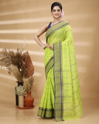 DipDiya Printed Tant Pure Cotton Saree(Light Green)