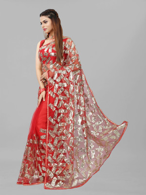 YASHVI Embellished Bollywood Net Saree(Red)