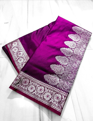 AFsaree Printed Banarasi Satin Saree(Purple)