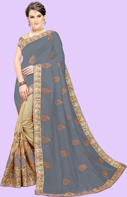 Trijal Fab Embroidered Bollywood Silk Blend Saree(Grey)