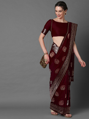 Tasrika Woven Banarasi Silk Blend Saree(Brown)