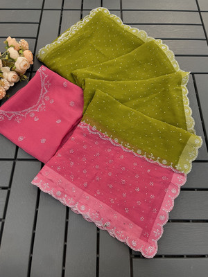 HouseOfCommon Embellished Bollywood Organza Saree(Light Green)