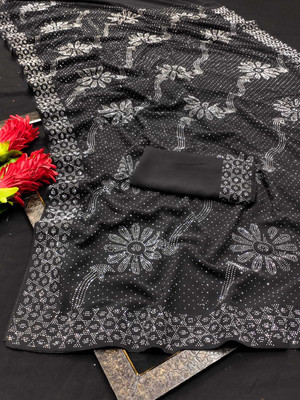 SHREE HARI PRINT Embellished Daily Wear Georgette Saree(Grey)