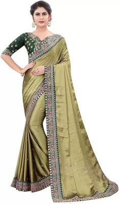 RamKrupa Creation Embroidered Daily Wear Georgette Saree(Green)