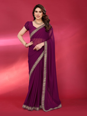Moda Rapido Solid/Plain Daily Wear Chiffon Saree(Purple)