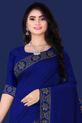 nevya creation Embroidered Mysore Georgette, Pure Cotton Saree(Blue)