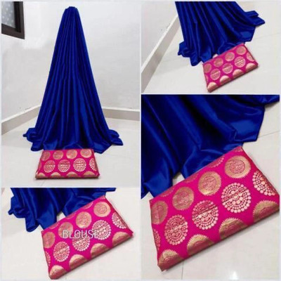 HouseOfCommon Solid/Plain Bollywood Silk Blend Saree(Pack of 2, Light Blue)