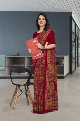 Feminista Printed, Solid/Plain Daily Wear Crepe Saree(Maroon)