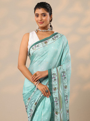 LIBAS Printed Daily Wear Silk Blend Saree(Blue)