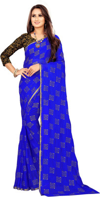 Aardiva Embroidered Daily Wear Chiffon Saree(Blue)