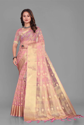 Aarunika fashion Solid/Plain Bollywood Organza Saree(Pink)