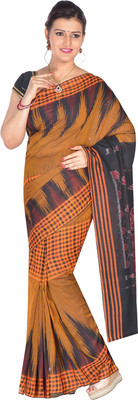 handloom paridhaan Printed, Checkered Sambalpuri Pure Cotton Saree(Brown)