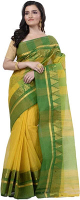 Moumitasaree Self Design, Solid/Plain Tant Pure Cotton Saree(Gold, Green)