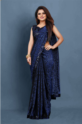 SNH EXPORT Embellished Bollywood Lycra Blend Saree(Dark Blue)