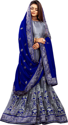 b bella creation Embellished Bollywood Net, Art Silk Saree(Dark Blue)