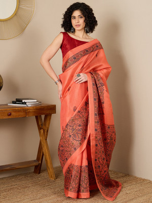 Divastri Printed Daily Wear Tussar Silk Saree(Orange)