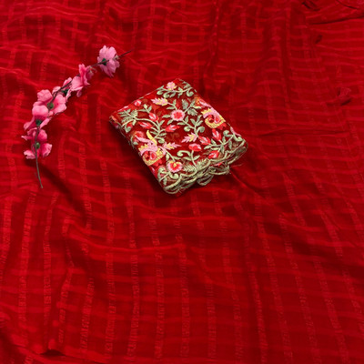 CLICKTHEMALL Checkered Bollywood Chiffon Saree(Red)