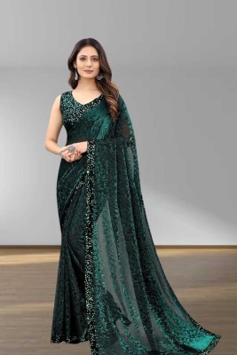 Janvi Boutique Self Design Bollywood Net Saree(Green)