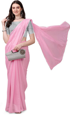 REDFISH Solid/Plain Bollywood Georgette Saree(Pink)