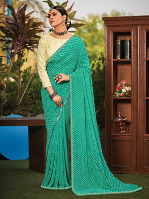 Divastri Embellished Bandhani Georgette Saree(Green)
