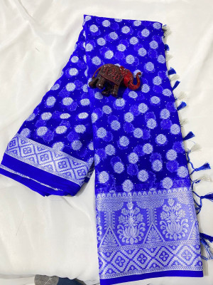 KOTHARI KREATION Dyed Banarasi Georgette Saree(Blue)